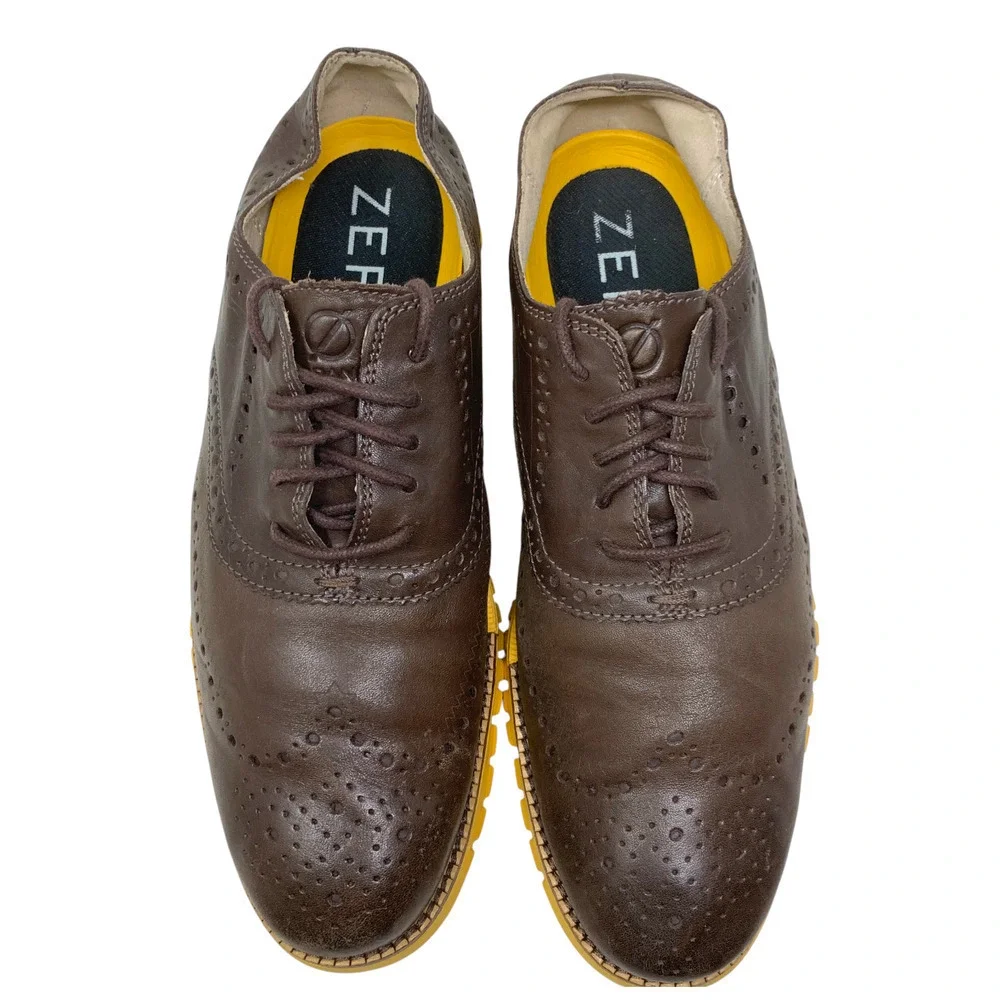 Cole Haan Zerogrand Brown Leather Wingtip Brogue Oxfords Sz 9.5 Shoes C31168